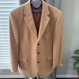 Jos A. Bank 100% Camel Hair Sport Coat Blazer Mens 44R Tan 3 Button‎ Luxury
